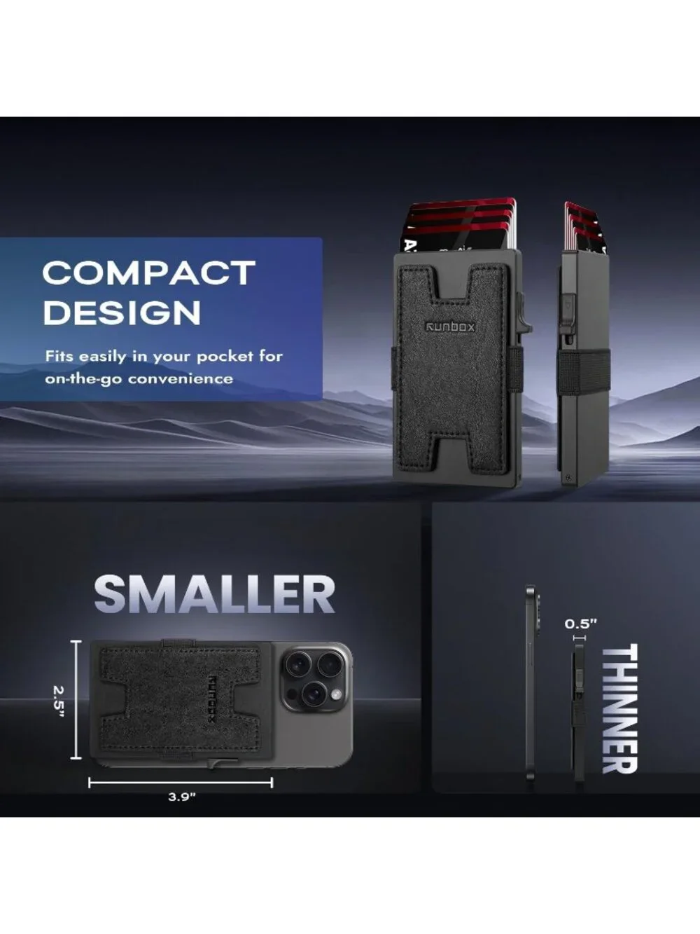 〽️ Men Zhirou Black Slim 6+6 Card Holder Minimalist RFID Blocking Wallet